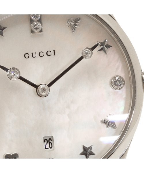 Gucci G-Timeless Mother of Pearl White Dial White Leather Strap Watch For Women - YA126597