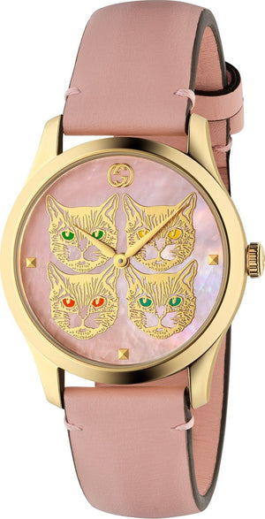 Gucci G Timeless Quartz Mother of Pearl Dial Pink Leather Strap Watch For Women -  YA1264132