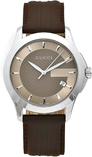 Gucci G Timeless Quartz Brown Dial Brown Rubber Strap Watch For Men - YA126403