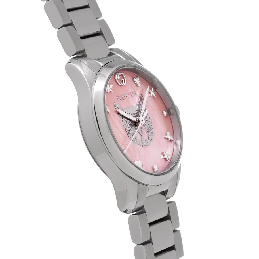 Gucci G Timeless Quartz Mother of Pearl Pink Dial Silver Steel Strap Watch For Women - YA1265013