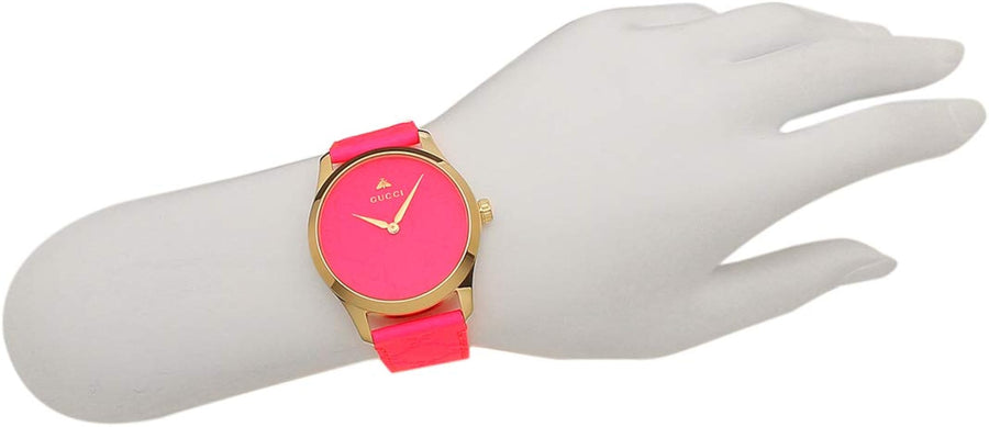 Gucci G Timeless Quartz Pink Dial Pink Leather Strap Watch For Women - YA1264115