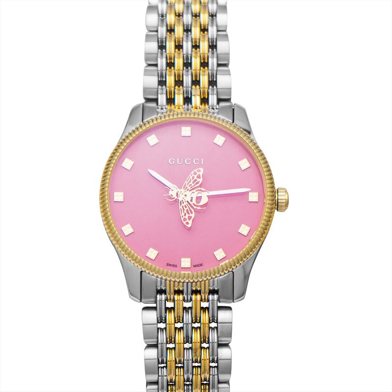 Gucci G Timeless Quartz Pink Dial Two Tone Steel Strap Watch For Women - YA1265030
