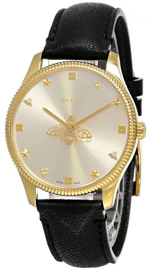 Gucci G Timeless Quartz Silver Dial Black Leather Strap Watch For Women - YA1264181
