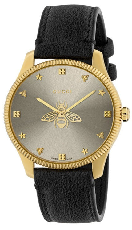 Gucci G Timeless Quartz Silver Dial Black Leather Strap Watch For Women - YA1264181