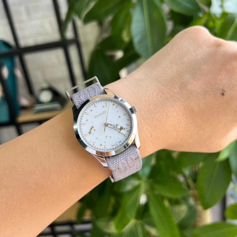 Gucci G Timeless Quartz White Dial Grey NATO Strap Watch For Women - YA1264184