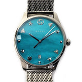 Gucci G-Timeless Turquiose Mother of Pearl Dial Silver Mesh Bracelet Watch For Women - YA1264039