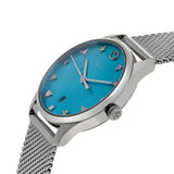 Gucci G-Timeless Turquoise Mother of Pearl Dial Silver Mesh Bracelet Watch For Women - YA126582