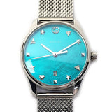 Gucci G-Timeless Turquoise Mother of Pearl Dial Silver Mesh Bracelet Watch For Women - YA126582