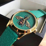 Gucci G Timeless Bee Green Dial Green Leather Strap Watch For Women - YA1264065