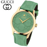 Gucci G Timeless Quartz Green Dial Green Leather Strap Watch For Women - YA1264099