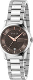 Gucci G Timeless Brown Dial Silver Steel Strap Watch For Women - YA126529