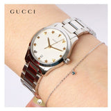 Gucci G Timeless White Dial Silver Steel Strap Watch For Women - YA126572A