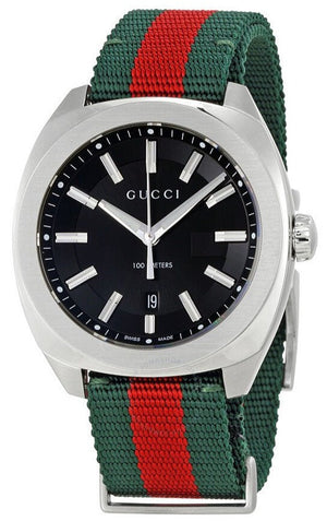 Gucci GG2570 Quartz Black Dial Green & Red Nylon Strap Watch For Men - YA142305