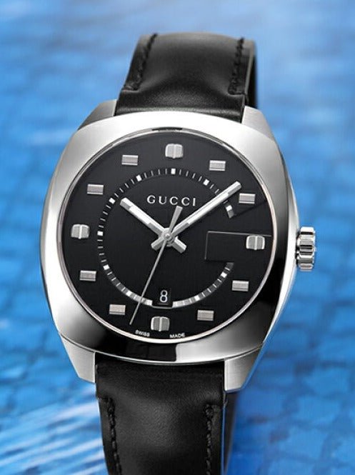 Gucci GG2570 Quartz Black Dial Black Leather Strap Watch For Men - YA142307