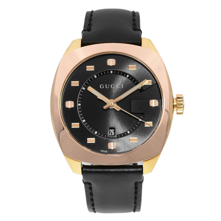Gucci GG2570 Quartz Black Dial Black Leather Strap Watch For Men - YA142309