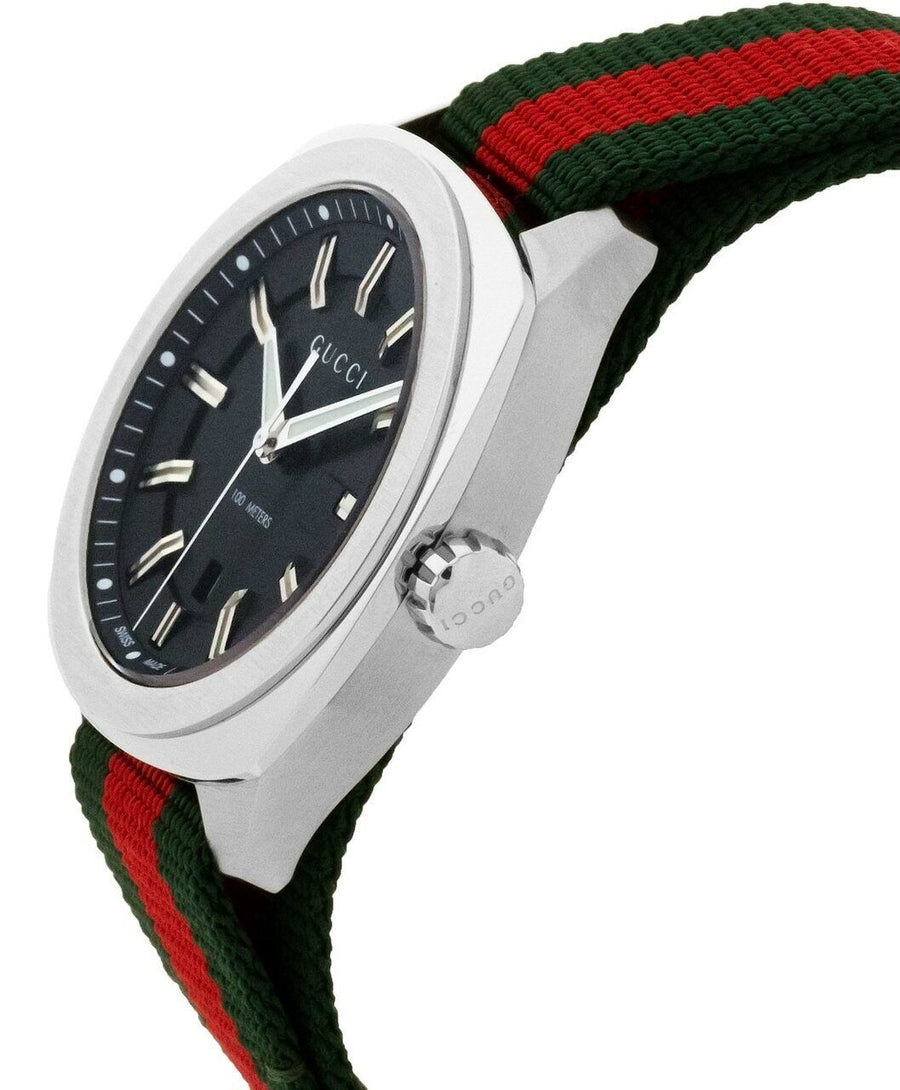 Gucci GG2570 Quartz Black Dial Green & Red Nylon Strap Watch For Men - YA142305