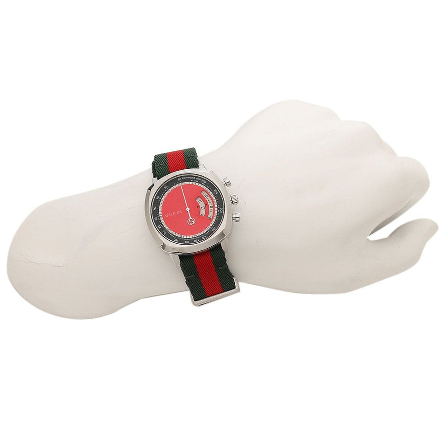 Gucci Grip Quartz Chronograph Red Dial Two Tone NATO Strap Watch for Men - YA157304