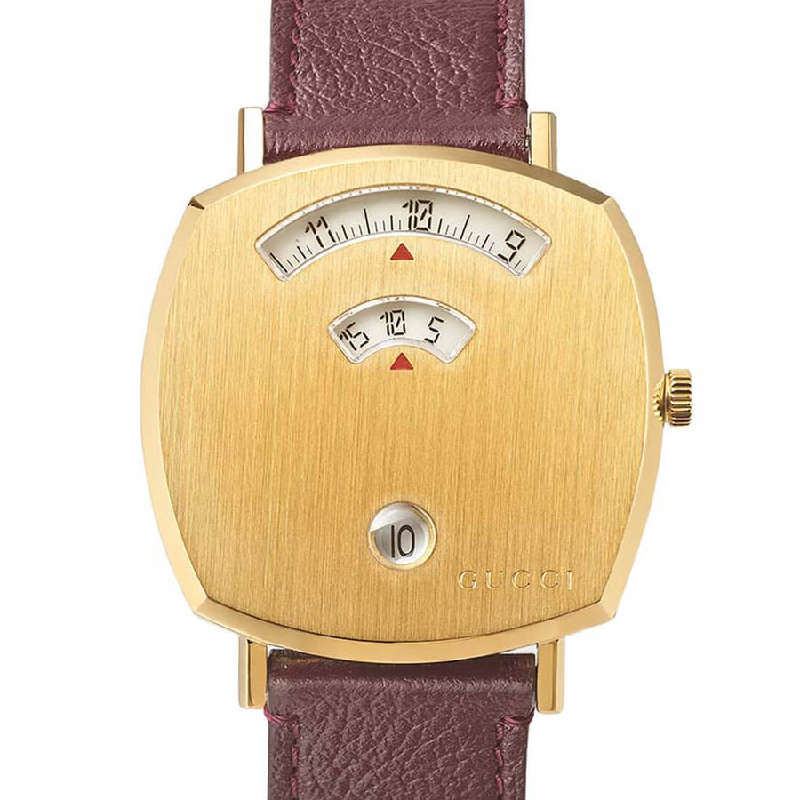 Gucci Grip Quartz Gold Dial Maroon Leather Strap Watch For Women - YA157402