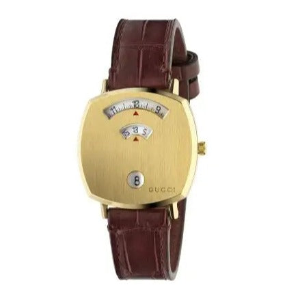 Gucci Grip Quartz Gold Dial Maroon Leather Strap Watch For Women - YA157402