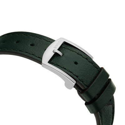 Gucci Grip Quartz Silver Dial Green Leather Strap Unisex Watch - YA157406