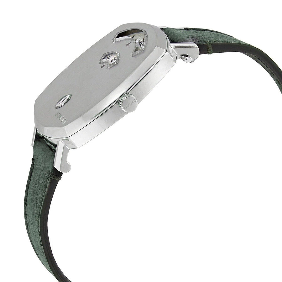 Gucci Grip Quartz Silver Dial Green Leather Strap Unisex Watch - YA157406