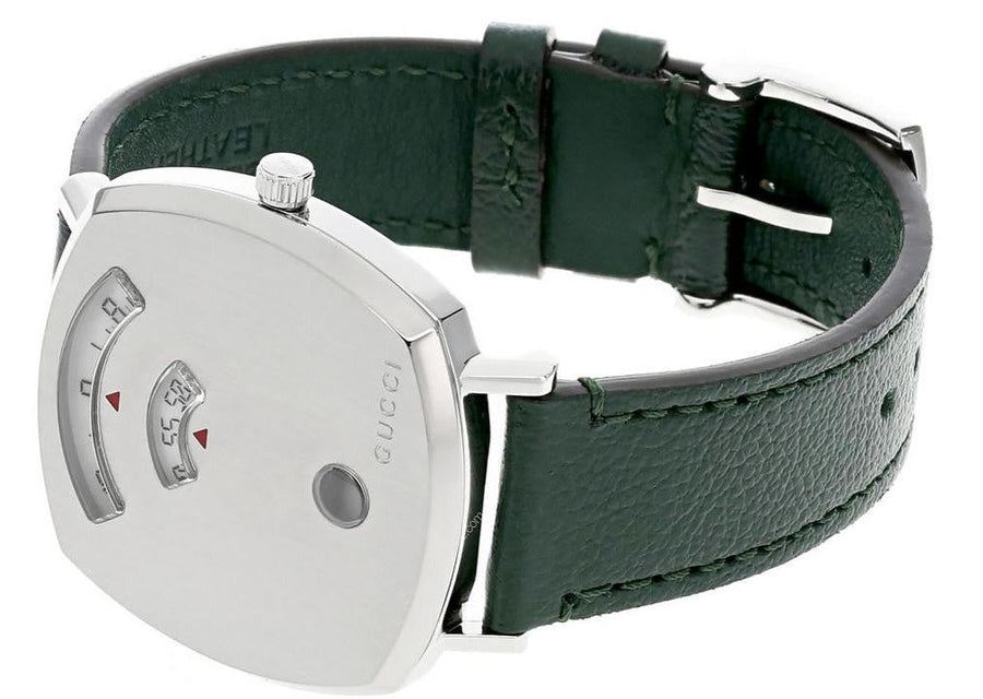 Gucci Grip Quartz Silver Dial Green Leather Strap Unisex Watch - YA157406