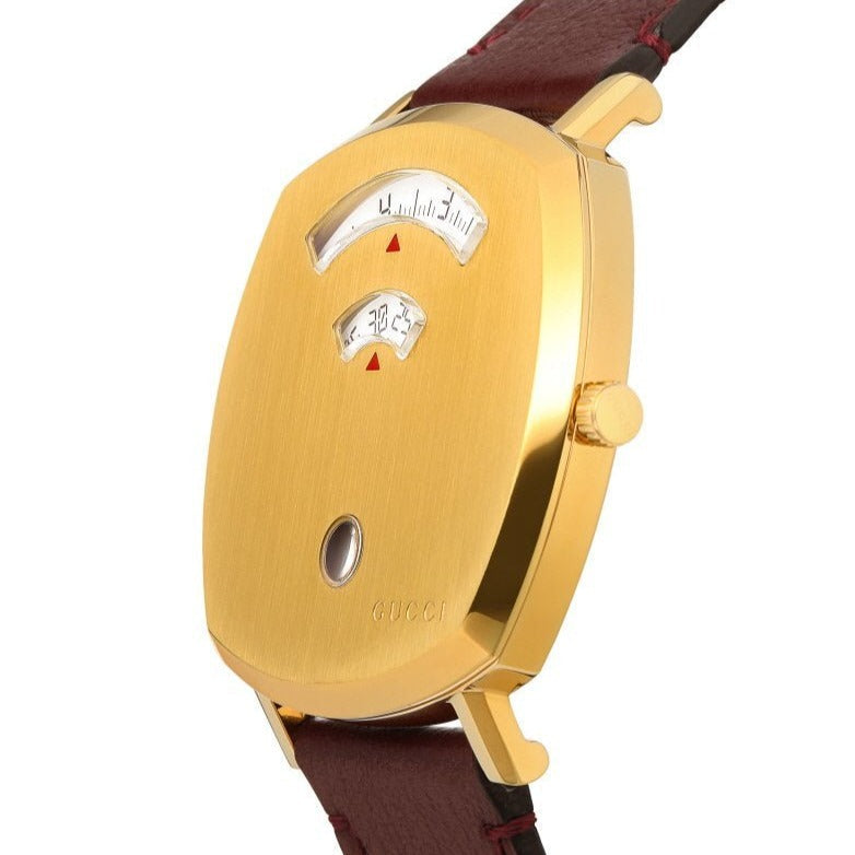 Gucci Grip Yellow Gold Dial Maroon Leather Strap Unisex Watch - YA157411