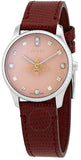 Gucci G Timeless Quartz Diamonds Pink Dial Red Leather Strap Watch For Women - YA1265017