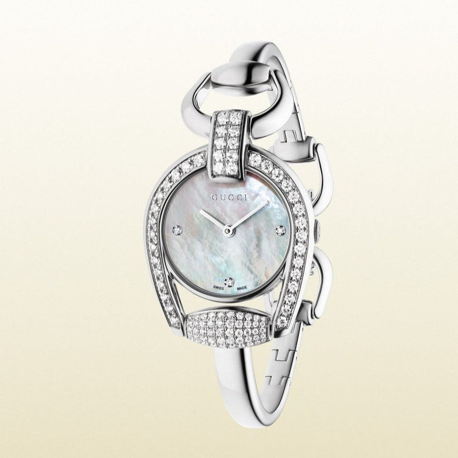 Gucci Horsebit Collection Diamonds Mother of Pearl Dial Silver Steel Strap Watch For Women - YA139505