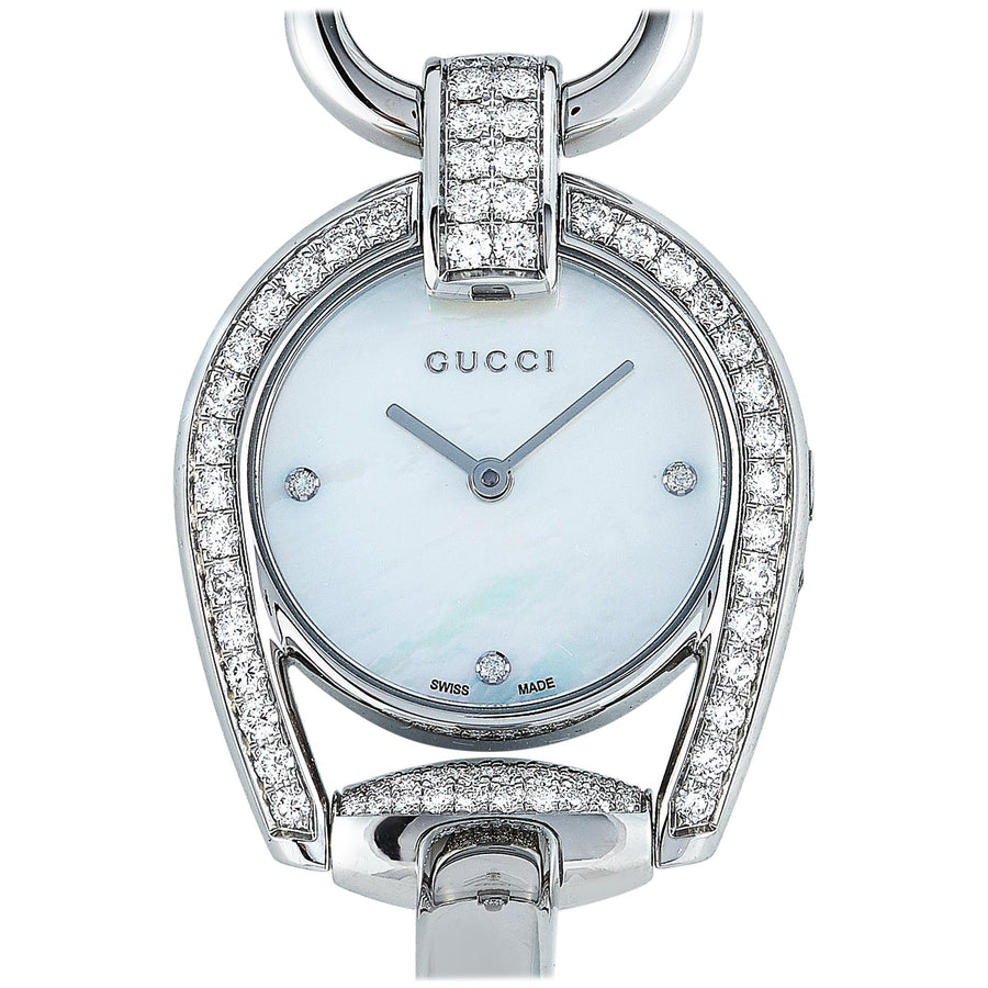 Gucci Horsebit Collection Diamonds Mother of Pearl Dial Silver Steel Strap Watch For Women - YA139505