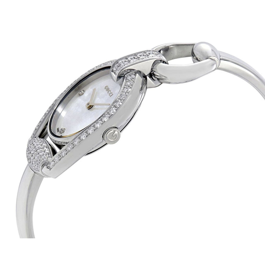 Gucci Horsebit Collection Diamonds Mother of Pearl Dial Silver Steel Strap Watch For Women - YA139505
