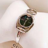 Gucci Horsebit Collection Mother of Pearl Black Dial Silver Steel Strap Watch For Women - YA139503