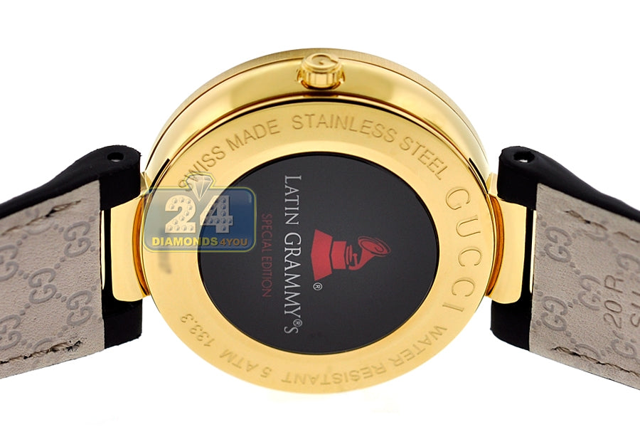 Gucci Interlocking G Grammy Special Edition Black Dial Black Leather Strap Watch for Women - YA1333121