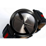 Gucci Interlocking G XL Black Dial Red & Green Leather Strap Watch For Men - YA133206