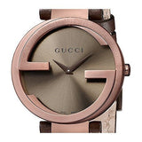 Gucci Interlocking Brown Dial Brown Leather Strap Watch For Women - YA133309