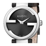 Gucci G Interlocking Black Dial Black Leather Strap Watch For Women - YA133501