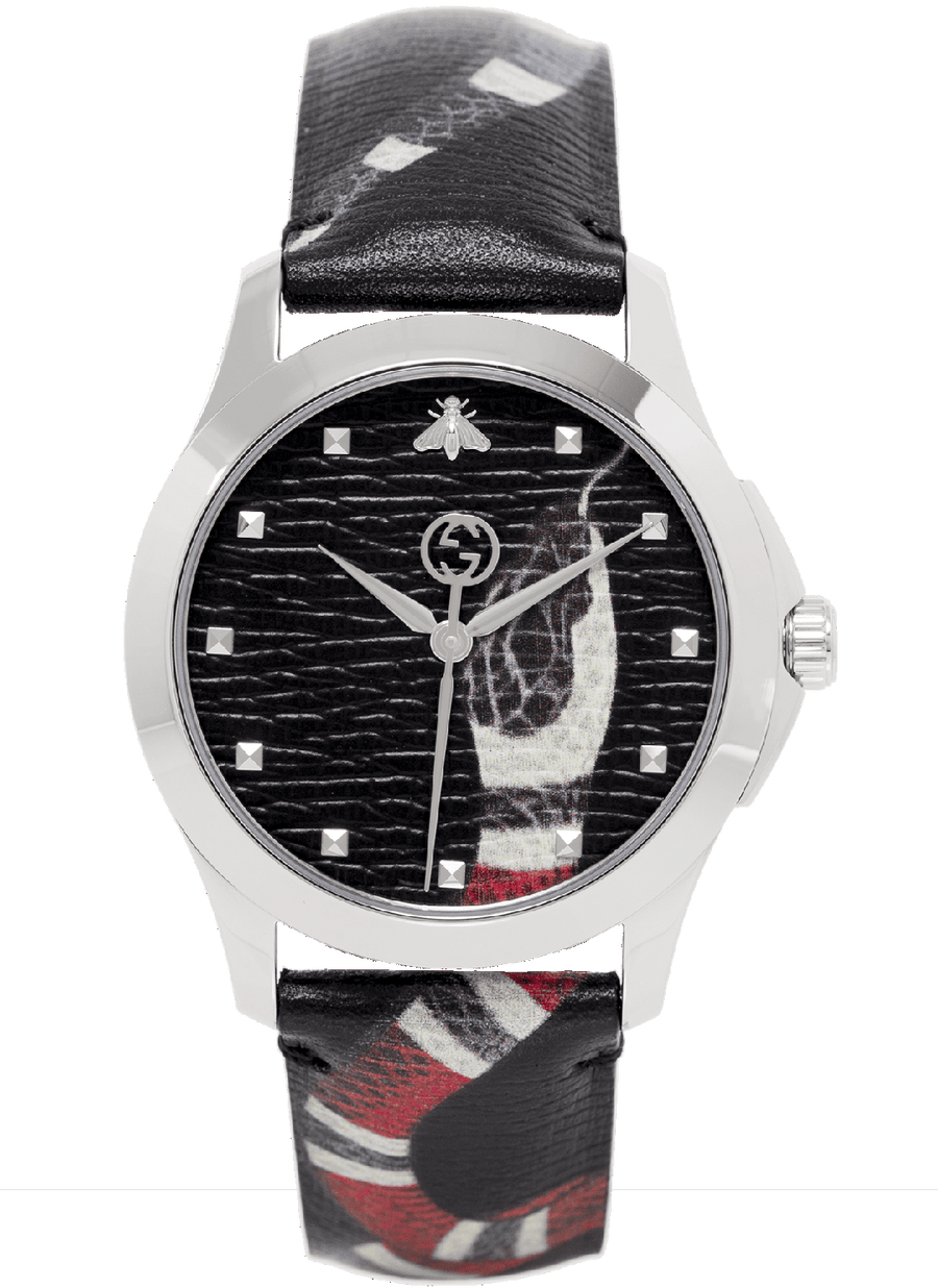 Gucci Le Marche Des Merveilles Black Dial Black Leather Strap Unisex Watch - YA1264007