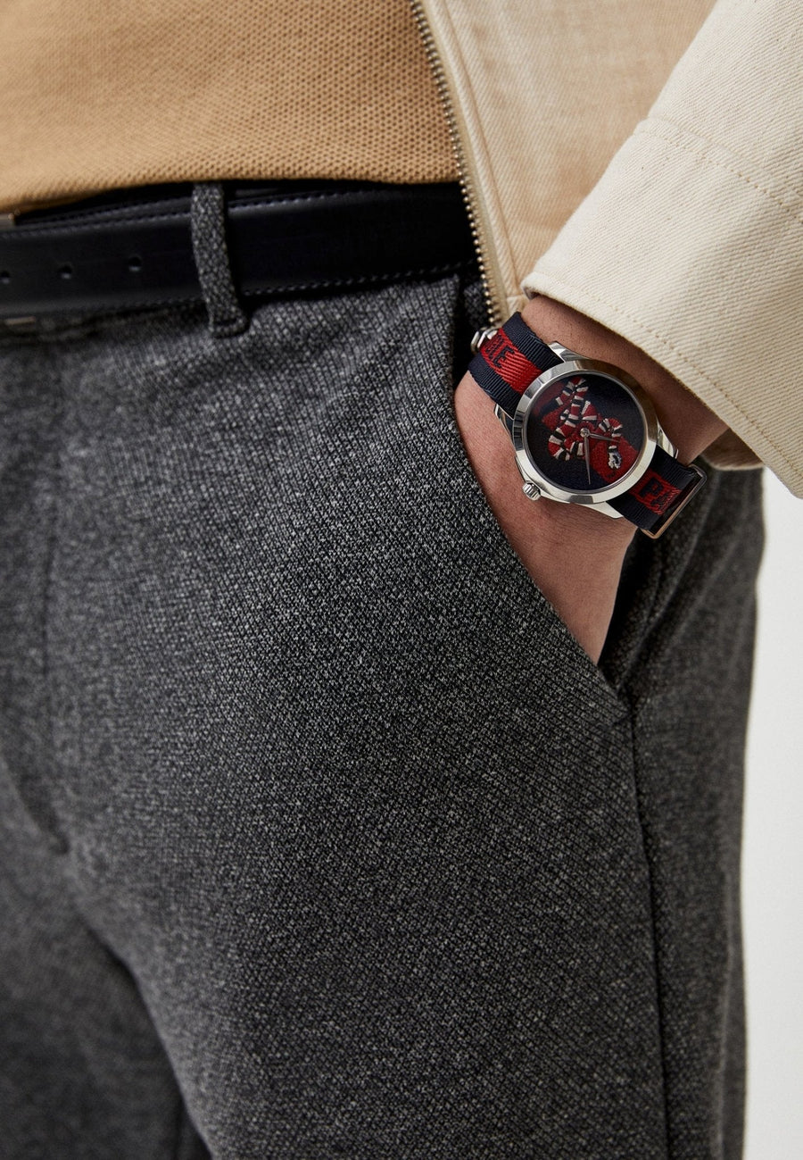 Gucci Le Marche Des Merveilles Blue Red Dial Blue Red Nylon Strap Unisex Watch - YA126493