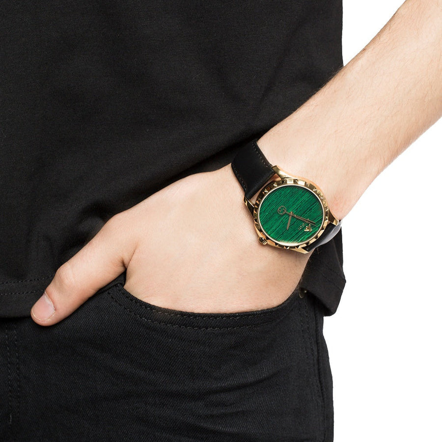 Gucci Le Marche Des Merveilles Quartz Green Dial Black Leather Strap Watch For Women - YA126463