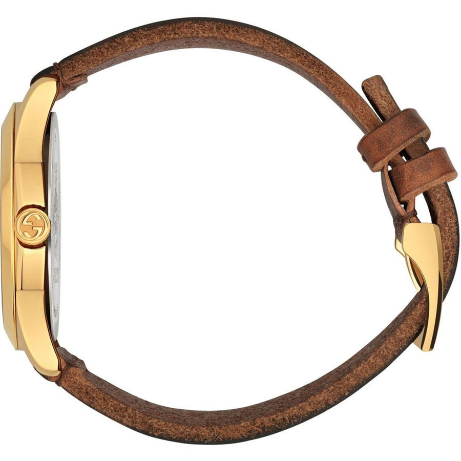 Gucci Le Marche Des Merveilles Red & Green Dial Brown Leather Strap Unisex Watch - YA126497