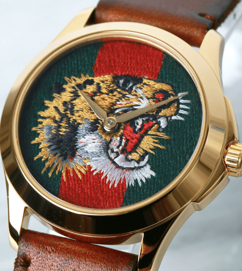 Gucci Le Marche Des Merveilles Red & Green Dial Brown Leather Strap Unisex Watch - YA126497