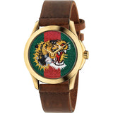 Gucci Le Marche Des Merveilles Red & Green Dial Brown Leather Strap Unisex Watch - YA126497