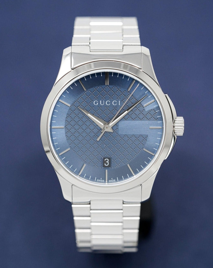 Gucci G Timeless Blue Dial Silver Steel Strap Watch For Men - YA126440