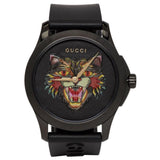 Gucci G Timeless Cat Motif Black Dial Black Leather Strap Unisex Watch - YA1264021