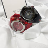 Gucci Sync Quartz Red Dial Red Rubber Strap Watch For Women - YA137303