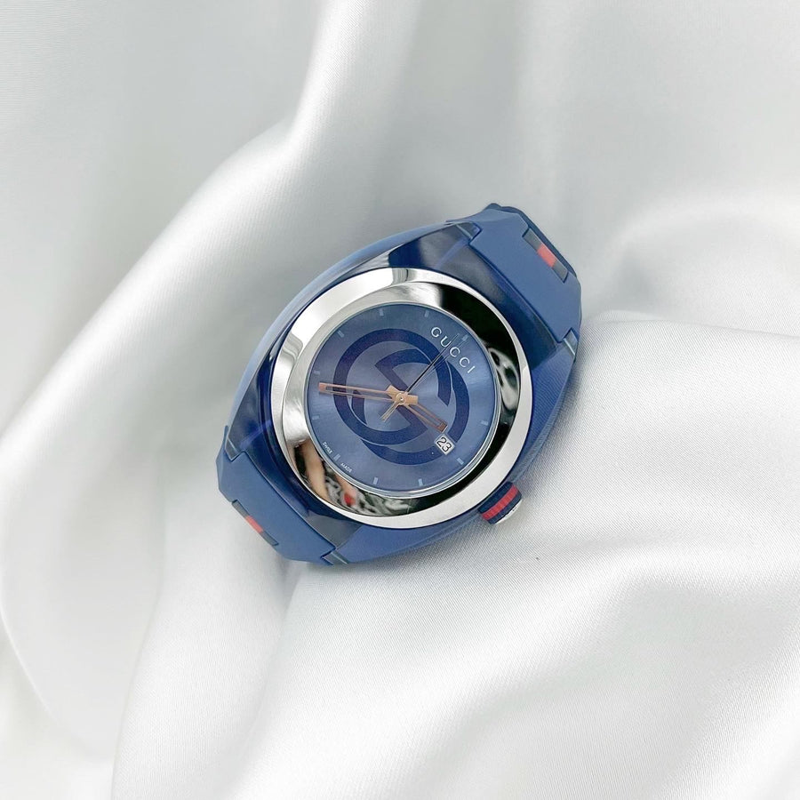 Gucci Sync XXL Quartz Blue Dial Blue Rubber Strap Watch For Men - YA137104
