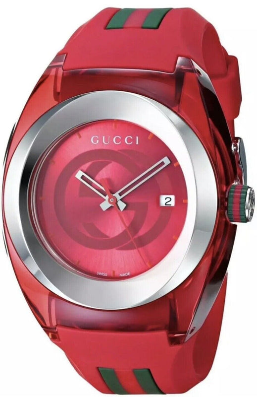 Gucci Sync XXL Quartz Red Dial Red Rubber Strap Unisex Watch - YA137103