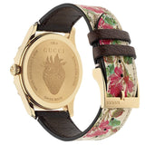 Gucci G Timeless Floral Gold Dial White Leather Strap Watch For Women - YA1264084