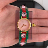 Gucci Vintage Web Pink Mother of Pearl Dial Two Tone Plastic Strap Watch For Women - YA143525