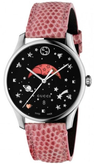 Gucci G-Timeless Moonphase Black Dial Pink Leather Strap Watch For Women - YA1264046